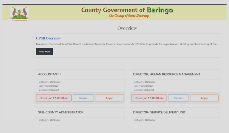 Baringo County Government Recruitment 2025 for Public Service