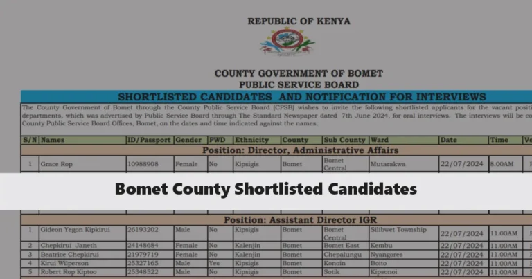 Bomet County Shortlisted Candidates 2025 Download PDF List Here