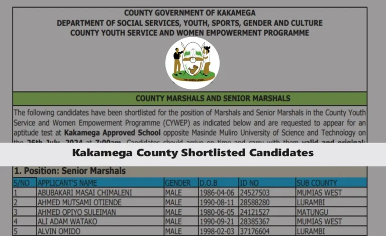 Kakamega County Shortlisted Candidates 2024/2025 PDF List is Out