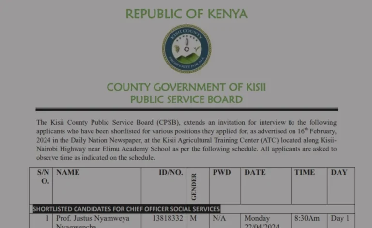 Kisii County Shortlisted Candidates (December 2024) PDF List is Out