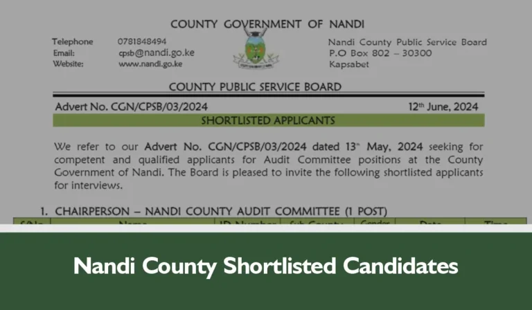 Nandi County Shortlisted Candidates 2025 PDF & Interview Date