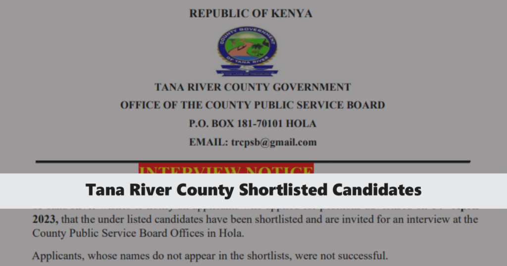 Tana River County Shortlisted Candidates 2025 PDF Download