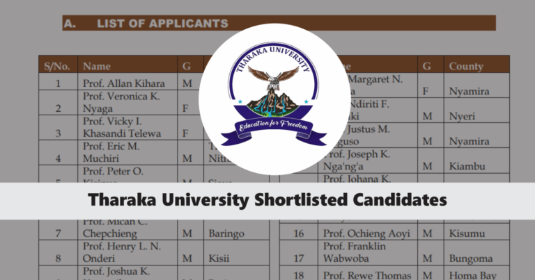 Tharaka University Shortlisted Candidates 2024 for Recruitment is Out