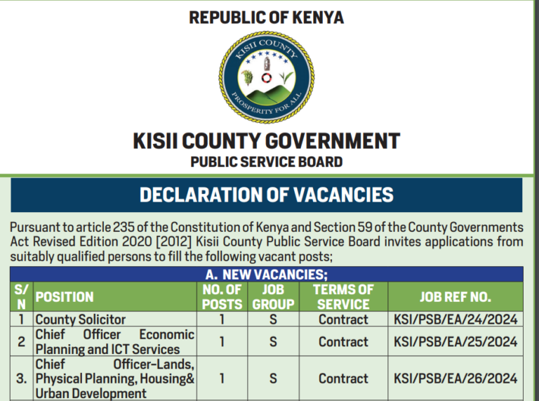 Kisii County is Recruiting in 14 Positions (Deadline is 3rd January 2025)