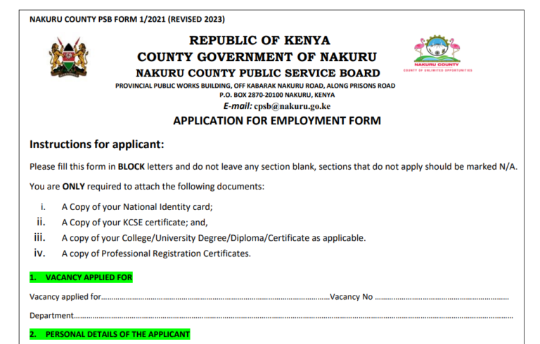 Nakuru County Government Jobs in December 2024 (Massive Recruitment)