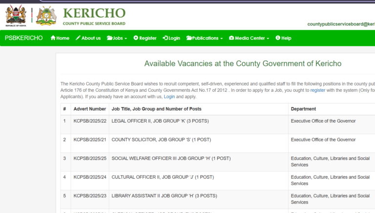 Kericho County Public Service Board Recruitment 2025 Jobs Portal