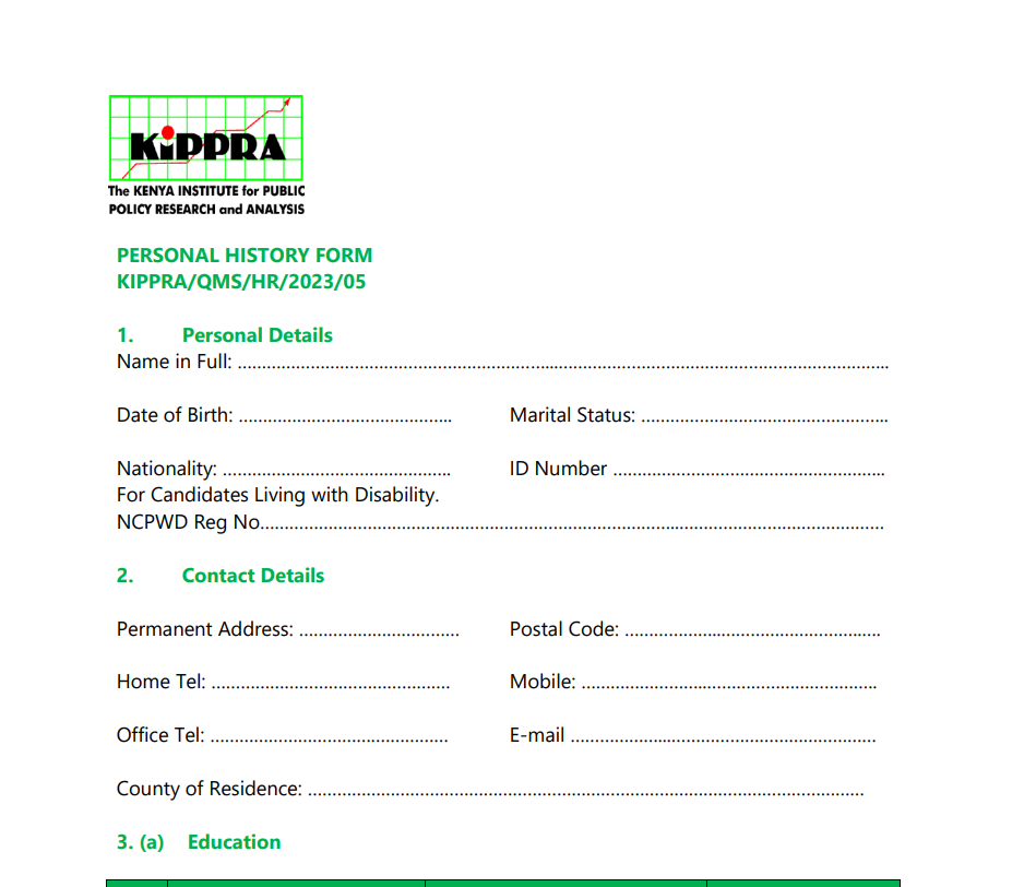 KIPPRA Young Professionals Programme 2025/2026 Application Form KIPPRA Young Professionals Programme 2025/2026 Application Form