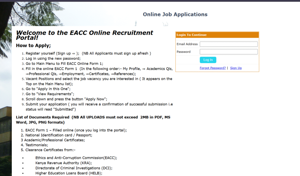EACC Recruitment 2025 Online Jobs Application Form Portal EACC Recruitment 2025 Online Jobs Application Form Portal
