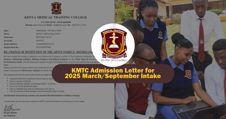 KMTC Admission Letters for 2025 March/September Student Intake